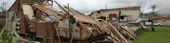 Disaster FAQs page. Image of Tully Senior Citizens Centre after Cyclone Yasi Thumbnail