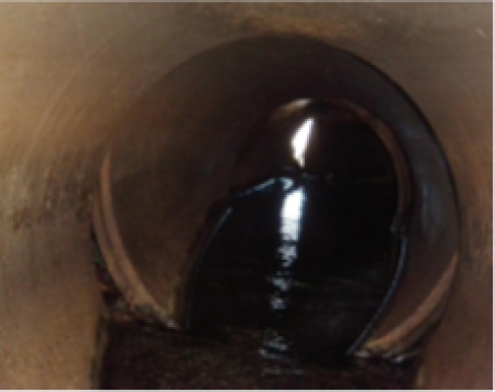 Photo inside pipe showing displacement