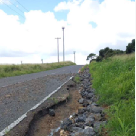 Series of sequential post event photos, captured at regular intervals demonstrating the continuous extent of the shoulder scour damage to the asset.  1. Photos taken from vehicle, as well as close up demonstrating depth of scours & quantities. 