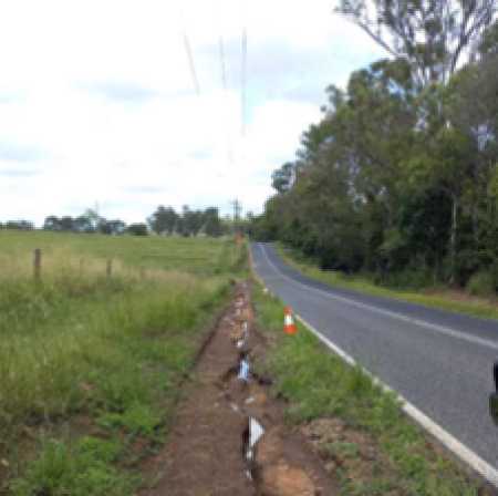 Series of sequential post event photos, captured at regular intervals demonstrating the continuous extent of the shoulder scour damage to the asset.  1. Photos taken from vehicle, as well as close up demonstrating depth of scours & quantities. 