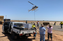 Helicopter dropping fodder in outback
