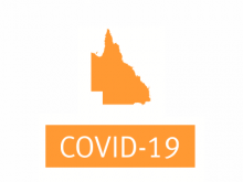Map of Queensland with COVID-19 text