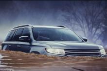 An SUV stranded in floodwater. If it's flooded, forget it.