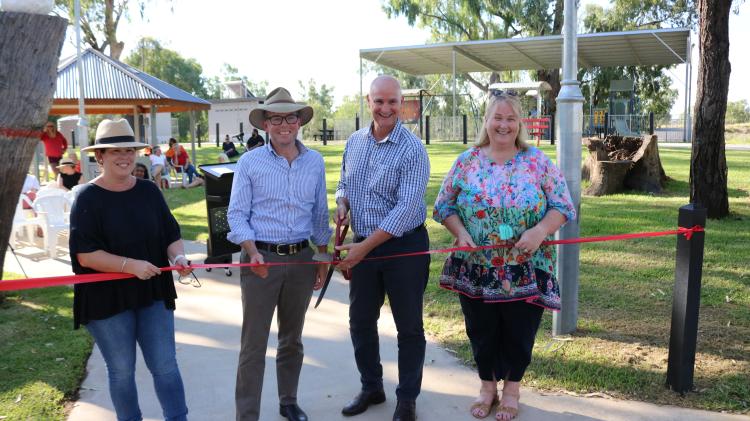Ribbon cutting to open Mungindi River Park on the Queensland-New South Wales border.