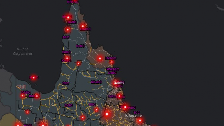 Map showing damage locations in Queensland