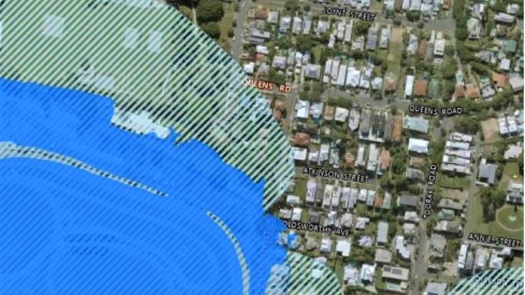 Localised Queensland flood map with overlay of flood levels