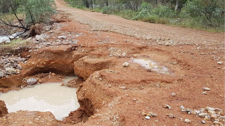 Flood damaged road in Croydon Shire Council