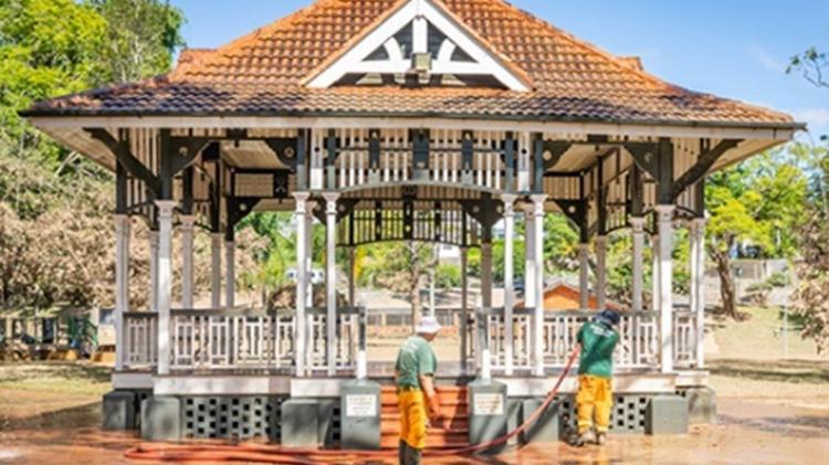 Gympie Memorial Park Bandstand, which was inundated by floods in 2021 and 2022.