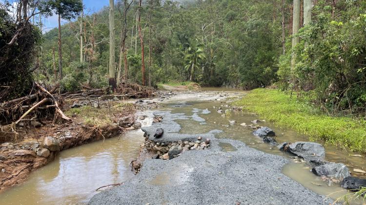 Flooded roads in the Gold Coast Hinterland - SEQ severe storms damage: Christmas/New Year 2023-24
