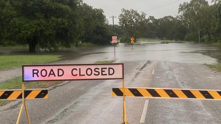 Flooded road in Ayr, north Queensland.