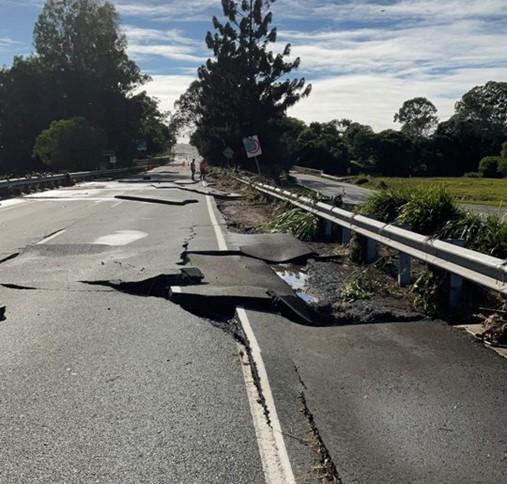 Some of the damage seen on Brisbane-Woodford Road at Bald Hills Flats following the SEQ floods of 2022.