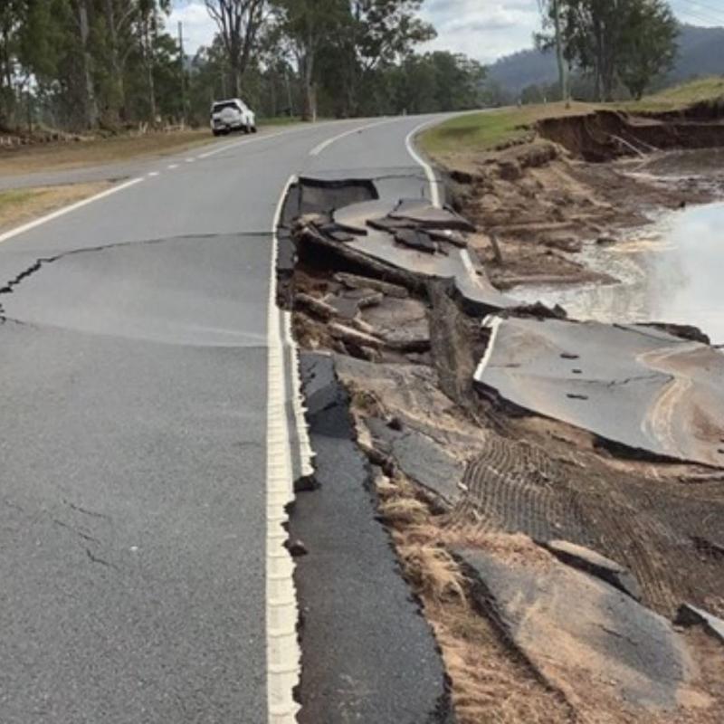 Landslips on Brisbane Valley Highway (Ipswich–Harlin) following the 2022 South East Queensland floods.