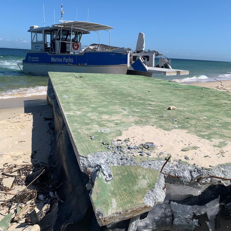 Queensland Government Marine Park rangers collected 15m³ of debris from Moreton Bay Marine Park following the 2022 SEQ floods.