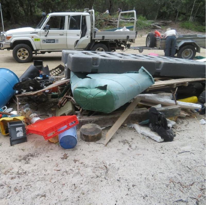 Other debris collected by Queensland Parks and Wildlife Service rangers included rainwater tanks, kayaks, rubbish bins, and various other plastic items.