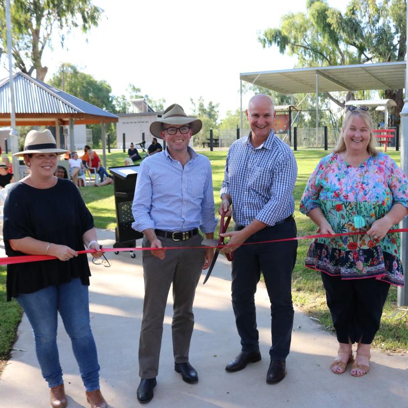 Ribbon cutting to open Mungindi River Park on the Queensland-New South Wales border.