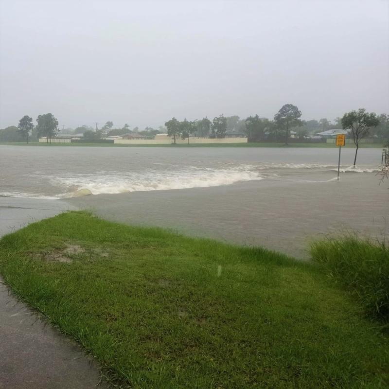 Floodwaters rise in Moreton Bay as torrential rain falls, February 2022.