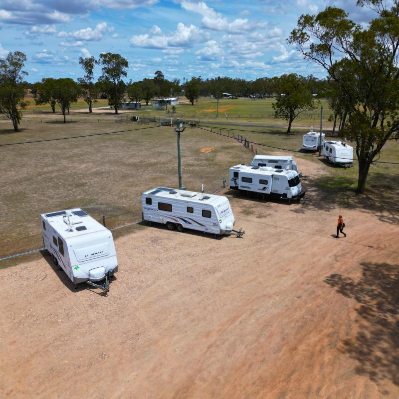 Caravans set up as temporary accommodation at Tara Showgrounds for bushfire affected locals.