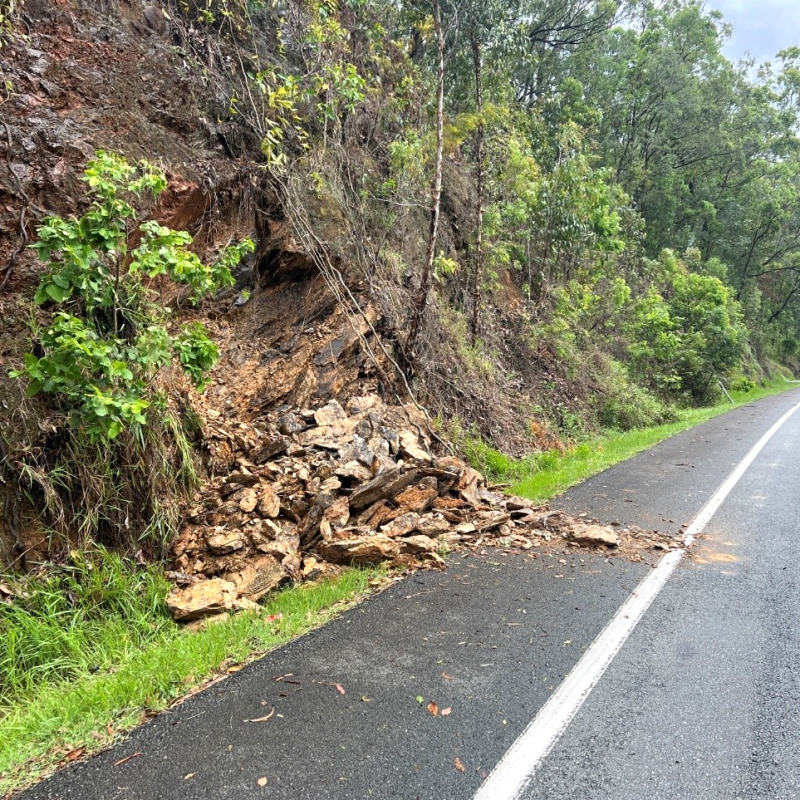 Batter slip on Nerang Connection Road caused by extensive rainfall and flooding.