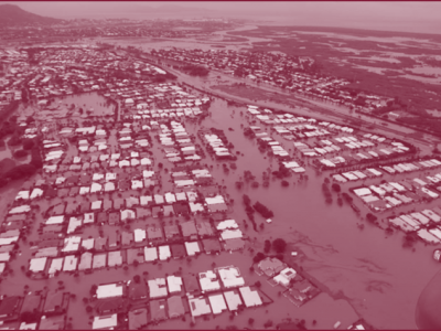 Aerial image of flooded town