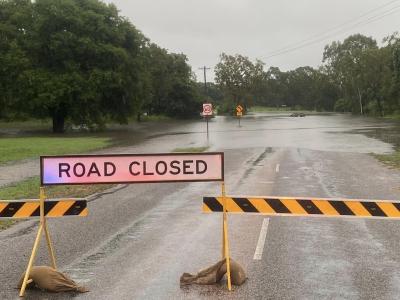 Flooded road in Ayr, north Queensland.